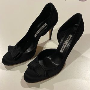 Manolo Blahnik Black Satin D’Orsay Pumps